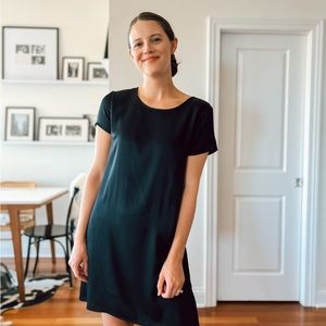 Quince Washable Stretch Silk Tee Dress in black